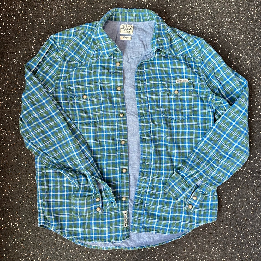 Blue and Green Plaid Lucky Brand Button-Up Shirt